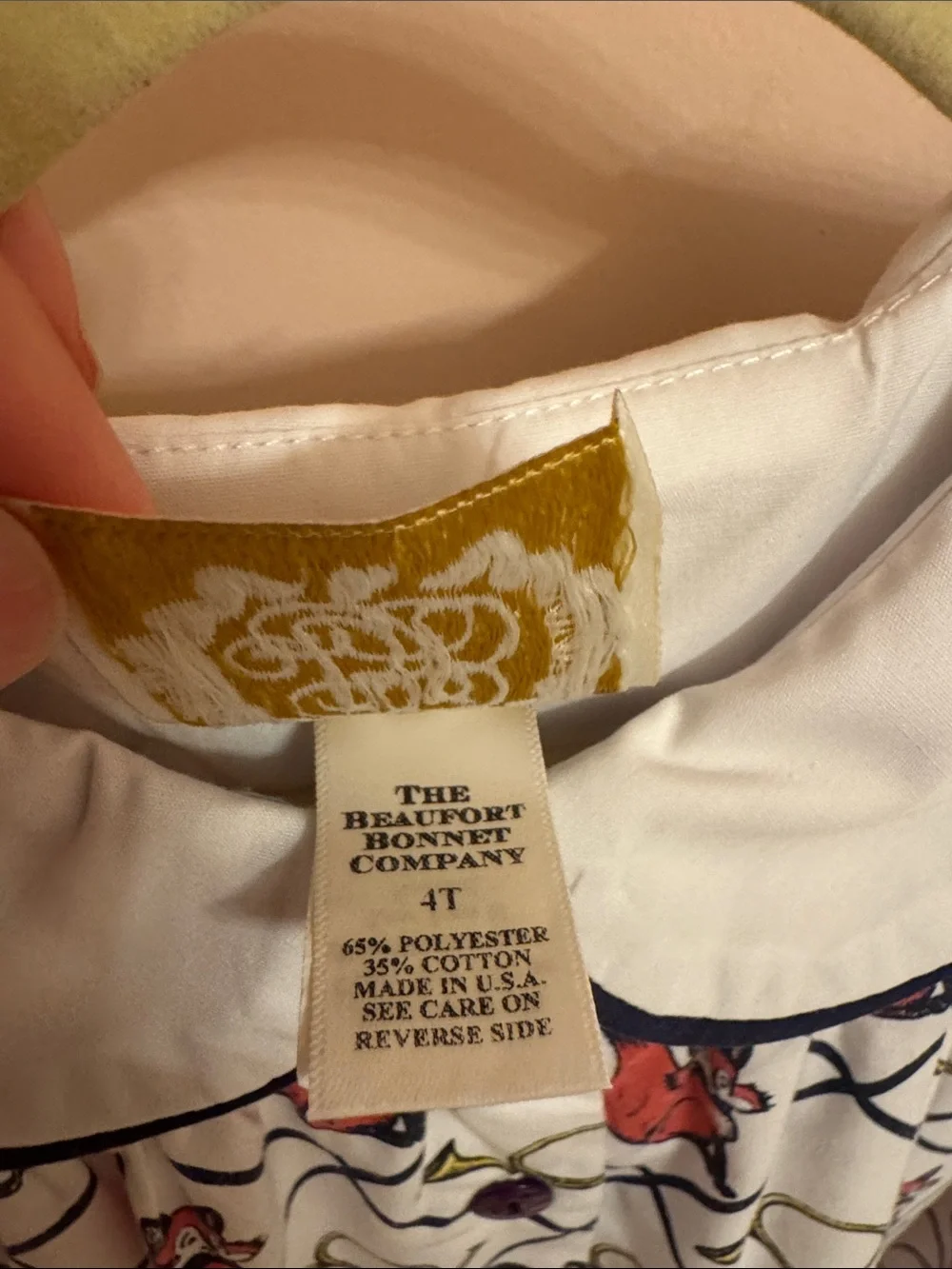 The Beaufort Bonnet Company White Top with Red Fox Print and Navy Trim